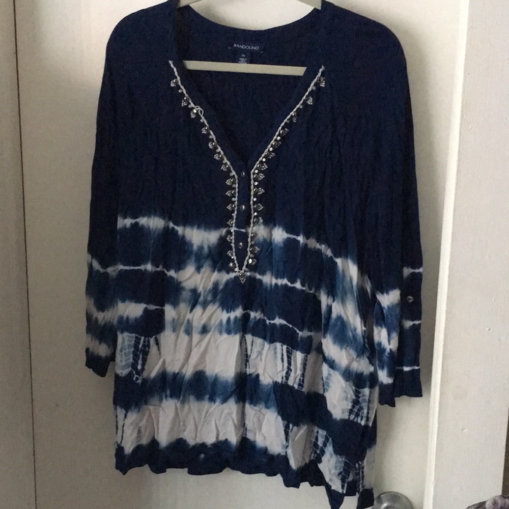 Bandolino Bling Tie Dye Blouse. Dark Blue XXL